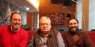 Entrevista a Luis García Prado, editor de Bibliópolis y Alamut Luis G. Prado, Andrzej Sapkowski y José María Faraldo en Lodz