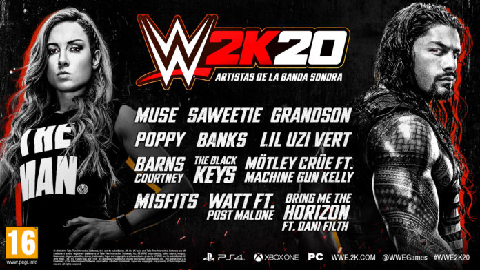 2KSMKT_WWE2K20_SOUNDTRACK_ARTISTS_INFOGRAPHIC_1920x1080_ES_PEGI