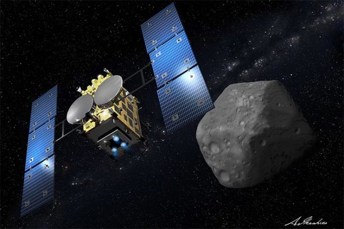 Nave espacial Hayabusa2 junto al asteroide Ryugu Nave espacial Hayabusa2 junto al asteroide Ryugu