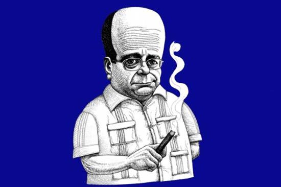 Caricatura de Manuel Vázquez Montalbán, creador de Pepe Carvalho