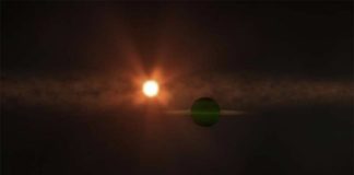 Descubierto un planeta del tamaño de Neptuno (AU Mic b) orbitando una estrella joven y cercana Ilustración de AU Mic b orbitando su estrella madre, AU Mic.