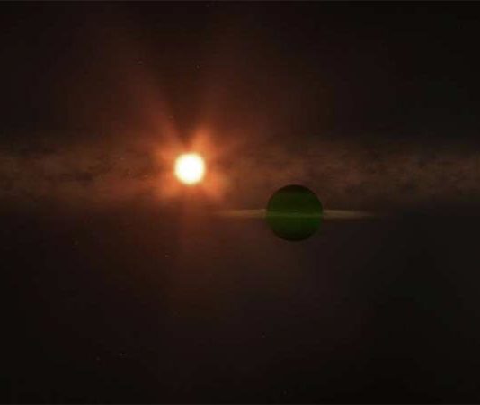 Descubierto un planeta del tamaño de Neptuno (AU Mic b) orbitando una estrella joven y cercana Ilustración de AU Mic b orbitando su estrella madre, AU Mic.