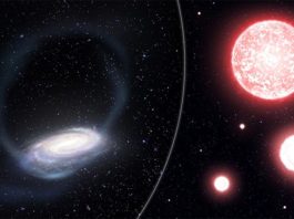 Estrellas: Descubierto un remanente de un cúmulo globular que sería el último de su clase Impresión artística de la delgada corriente de estrellas arrancadas del cúmulo globular de Phoenix, envolviendo nuestra Vía Láctea (izquierda).