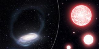 Estrellas: Descubierto un remanente de un cúmulo globular que sería el último de su clase Impresión artística de la delgada corriente de estrellas arrancadas del cúmulo globular de Phoenix, envolviendo nuestra Vía Láctea (izquierda).
