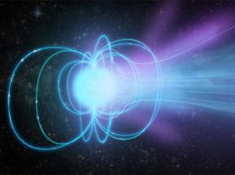 Primera medición de distancia directa a un magnetar en la Vía Láctea Concepción artística de un magnetar: una estrella de neutrones superdensa con un campo magnético extremadamente fuerte