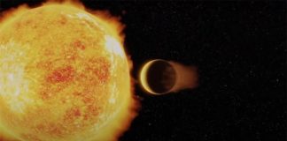 LTT 9779b, el primer Neptuno Ultra Caliente, es un mundo candente improbable Concepción artística de un Neptuno Ultra Caliente frente a su estrella