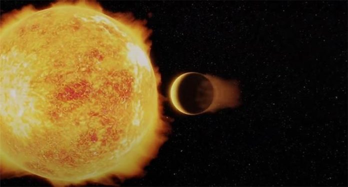 Concepción artística de un Neptuno Ultra Caliente frente a su estrella