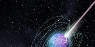 Detección de una ráfaga de radio breve e intensa en la Vía Láctea desde un magnetar Impresión artística de un magnetar en explosión