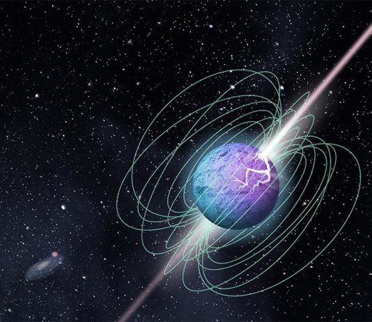 Detección de una ráfaga de radio breve e intensa en la Vía Láctea desde un magnetar Impresión artística de un magnetar en explosión