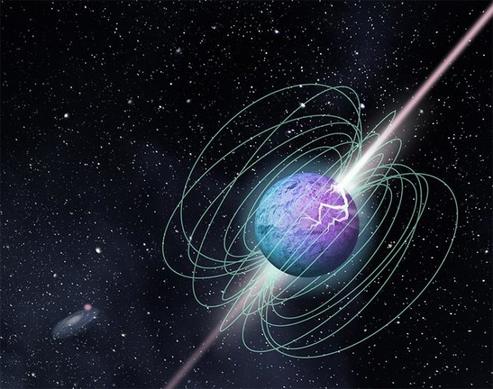 Impresión artística de un magnetar en explosión