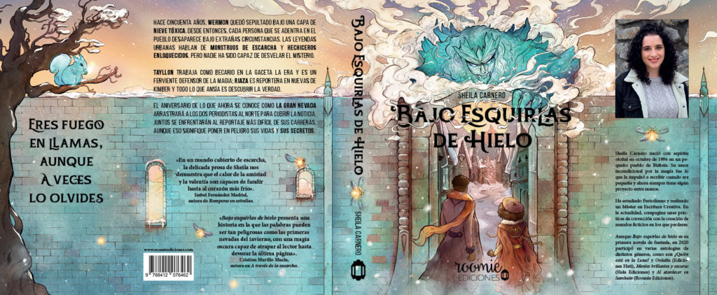 Portada completa de "Bajo esquirlas de hielo" de Sheila Carnero. | Fuente: Roomie Ediciones.