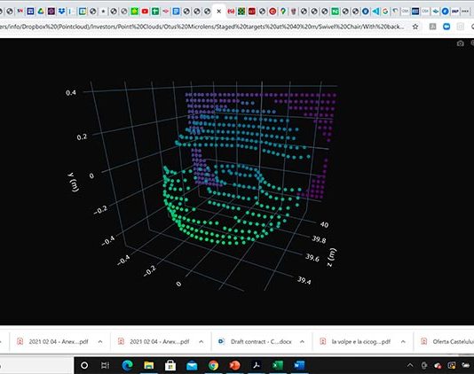 3D LIDAR: Nuevo chip de silicio mejora la forma en que las máquinas ven el mundo Silla giratoria y pantalla a 40 m: fotografía tomada con un sensor de 32x16 píxeles (tamaño de sensor de 2 mm x 2,5 mm). 3D LIDAR.