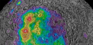 El cráter más grande de la Luna contiene pistas sobre el manto lunar temprano Aquí se muestran las concentraciones de torio medidas por Lunar Prospector a lo largo de la vasta Cuenca Aitken en el lado opuesto de la Luna, lo que ilustra cómo el material del manto expulsado por un impacto de hace unos 4.300 millones de años se distribuye actualmente por la superficie, y da una idea de cómo era entonces el manto lunar