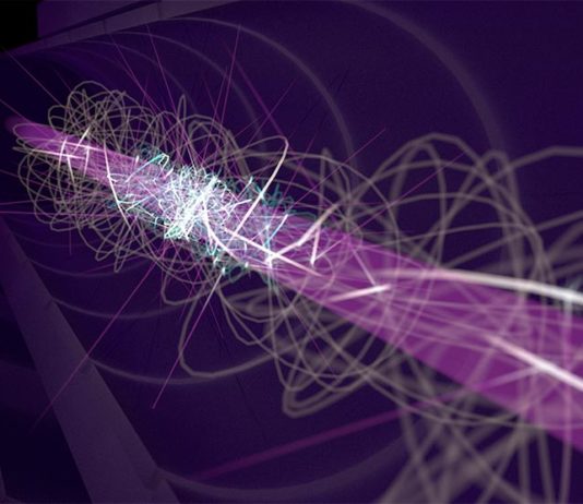 Tecnología: Primera manipulación mundial de antimateria por láser Antimateria: Ilustración artística del movimiento de un átomo de antihidrógeno en la trampa magnética ALPHA, antes (gris) y después (azul) del enfriamiento con láser. Las imágenes muestran varias longitudes de la pista del antihidrógeno