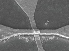 Dispositivo neuronal artificial reduce el uso de energía y el tamaño del hardware de una red neuronal Imagen de microscopio electrónico de barrido del dispositivo neuronal artificial