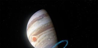 Potentes vientos estratosféricos medidos directamente en Júpiter por primera vez Impresión artística de los vientos en la estratosfera de Júpiter cerca del polo sur del planeta