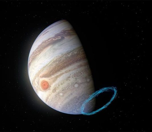 Potentes vientos estratosféricos medidos directamente en Júpiter por primera vez Impresión artística de los vientos en la estratosfera de Júpiter cerca del polo sur del planeta