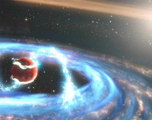 Hubble observa cómo crece un planeta gigante gaseoso: PDS 70b Esta ilustración del exoplaneta PDS 70b que se está formando recientemente muestra cómo el material puede caer sobre el planeta gigante a medida que aumenta la masa