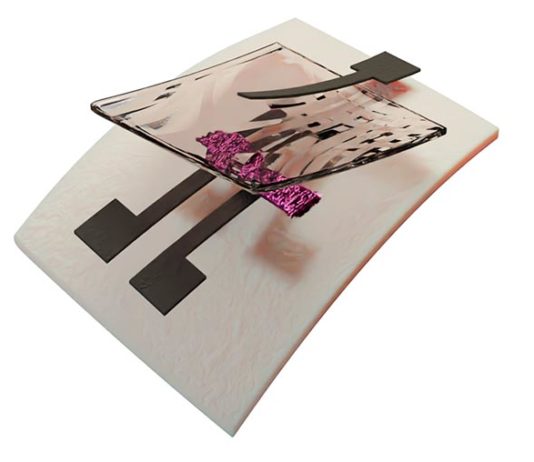 Primera electrónica impresa reciclable por completo del mundo Representación 3D de la primera electrónica impresa totalmente reciclable del mundo: el primer transistor impreso totalmente reciclable. Crédito: Universidad de Duke.