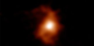 ALMA descubre la galaxia en espiral más antigua, «cercana» al Big Bang Imagen de ALMA de la galaxia en espiral BRI 1335-0417 hace 12.400 millones de años
