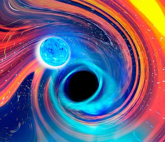 Detectan las primeras fusiones de estrellas de neutrones y agujeros negros Una imagen artística inspirada en un evento de fusión de estrella de neutrones y agujero negro