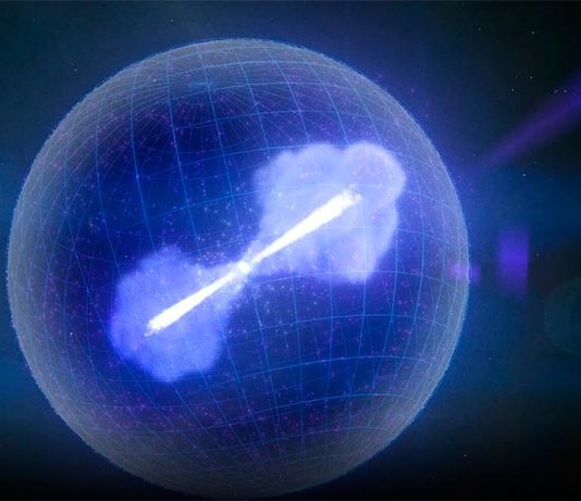 Estallido de rayos gamma libera 14 millones de veces la energía desatada por toda la Vía Láctea durante 0,65 segundos Cuando el núcleo de una estrella masiva colapsa, puede formar un agujero negro. Parte de la materia circundante se escapa en forma de poderosos chorros que se precipitan hacia afuera casi a la velocidad de la luz en direcciones opuestas, como se ilustra aquí. Normalmente, los chorros de estrellas que colapsan producen rayos gamma durante muchos segundos o minutos. Los astrónomos creen que los chorros de GRB 200826A se apagaron rápidamente, produciendo el estallido de rayos gamma más corto (magenta) de una estrella en colapso jamás visto