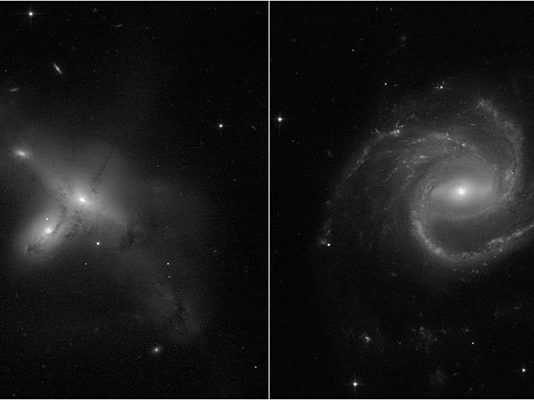 Primeras imágenes del Hubble tras su recuperación de un fallo informático Estas dos imágenes de galaxias son algunas de las primeras vistas desde la recuperación del Telescopio Espacial Hubble, tomadas el 17 de julio de 2021 después de que se reanudaran las operaciones científicas luego de un mes de trabajo para resucitar el observatorio de un fallo informático