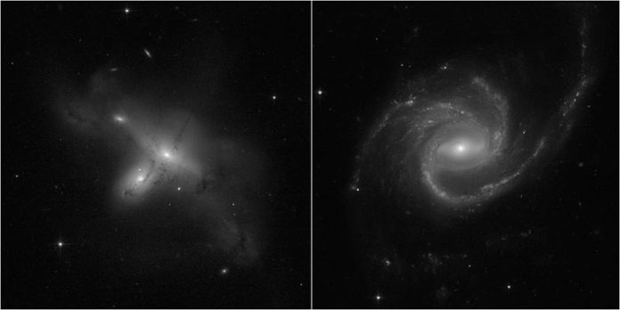 Estas dos imágenes de galaxias son algunas de las primeras vistas desde la recuperación del Telescopio Espacial Hubble, tomadas el 17 de julio de 2021 después de que se reanudaran las operaciones científicas luego de un mes de trabajo para resucitar el observatorio de un fallo informático