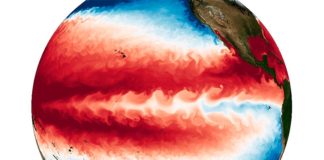 Simulaciones a ultra alta resolución indican menos eventos de El Niño y La Niña en un mundo más cálido Temperaturas de la superficie del océano simuladas con una resolución sin precedentes utilizando un modelo acoplado atmósfera-océano. La extensa estructura ondulada fría en el Pacífico ecuatorial corresponde a una ola de inestabilidad tropical