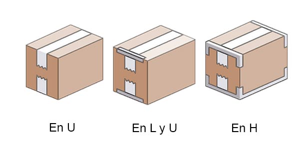 Cierres de cajas con cinta adhesiva, en L, U, en L y U y en H