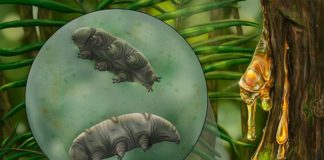 Nuevo fósil tardígrado encontrado en ámbar dominicano de 16 millones de años Reconstrucción artística del tardígrado Paradoryphoribius chronocaribbeus en musgos