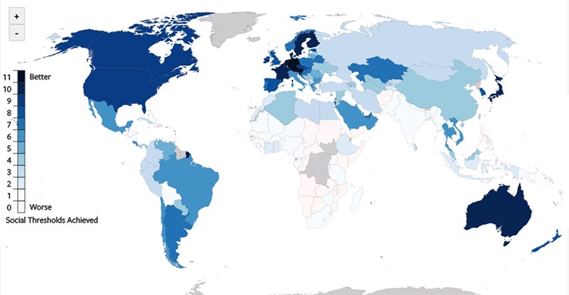 Mapa de los países del mundo según sus logros sociales alcanzados
