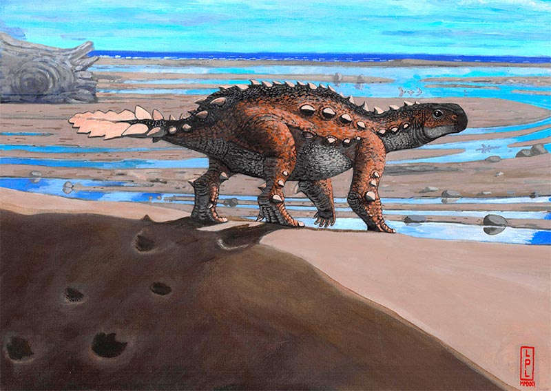 Esta ilustración proporcionada por Mauricio Alvarez muestra un Stegouros, un dinosaurio