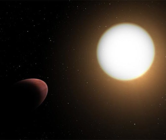 Cheops descubre un exoplaneta con forma de pelota de rugby: WASP-103b Impresión artística del planeta WASP-103b y su estrella anfitriona