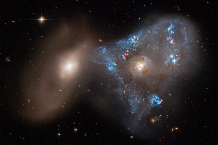 Colisión frontal entre las galaxias NGC 2445 (derecha) y NGC 2444.