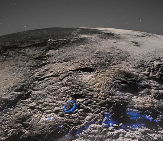 Volcanes de hielo gigantes identificados en Plutón Vista en perspectiva de la región volcánica helada de Plutón