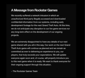 Comunicado Rockstar Games sobre GTA VI