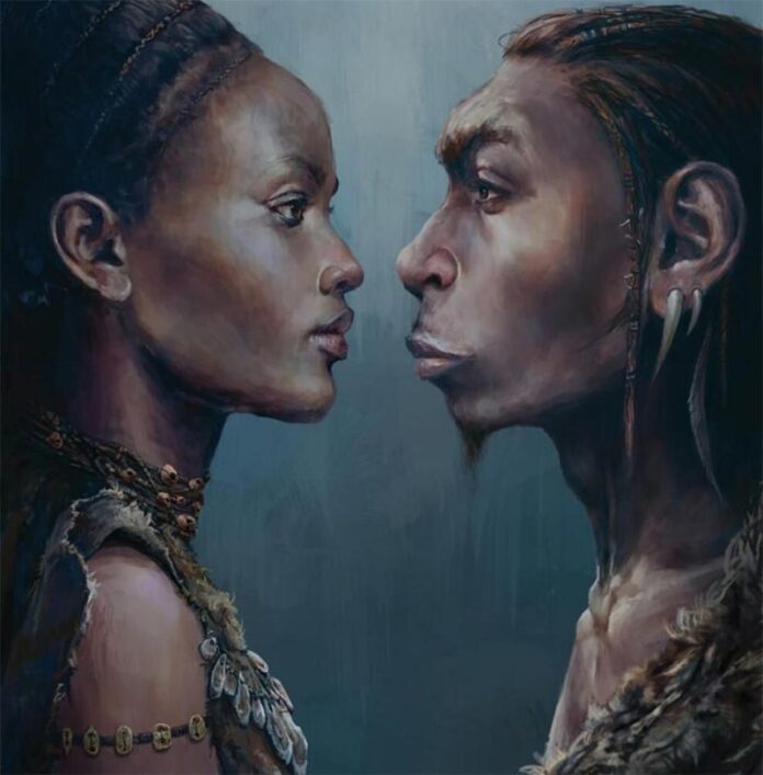 Primeros humanos modernos (izquierda) y neandertal Primeros humanos modernos (izquierda) y neandertal