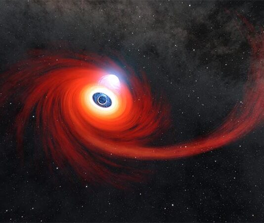 Vistazo inusualmente cercano de un agujero negro devorando una estrella Un disco de gas caliente gira alrededor de un agujero negro en esta ilustración