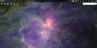 La vista gran angular de Webb de la Nebulosa de Orión se publica en ESASky Esta imagen muestra un mosaico NIRCam de longitud de onda larga de la Nebulosa de Orión (interior) y el Cúmulo del Trapecio