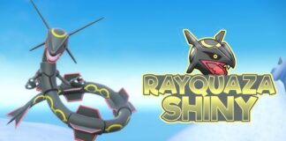 Rayquaza shiny llega a Pokémon Escarlata y Purpura. rayquaza