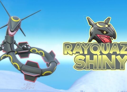 Rayquaza shiny llega a Pokémon Escarlata y Purpura. rayquaza