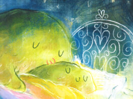 «Buenas noches, asquerosa cosa viscosa»: ¿quién dice que los monstruos dan miedo? Página de "Buenas noches, asquerosa cosa viscosa" de Huw Aaron, publicada por Beascoa.