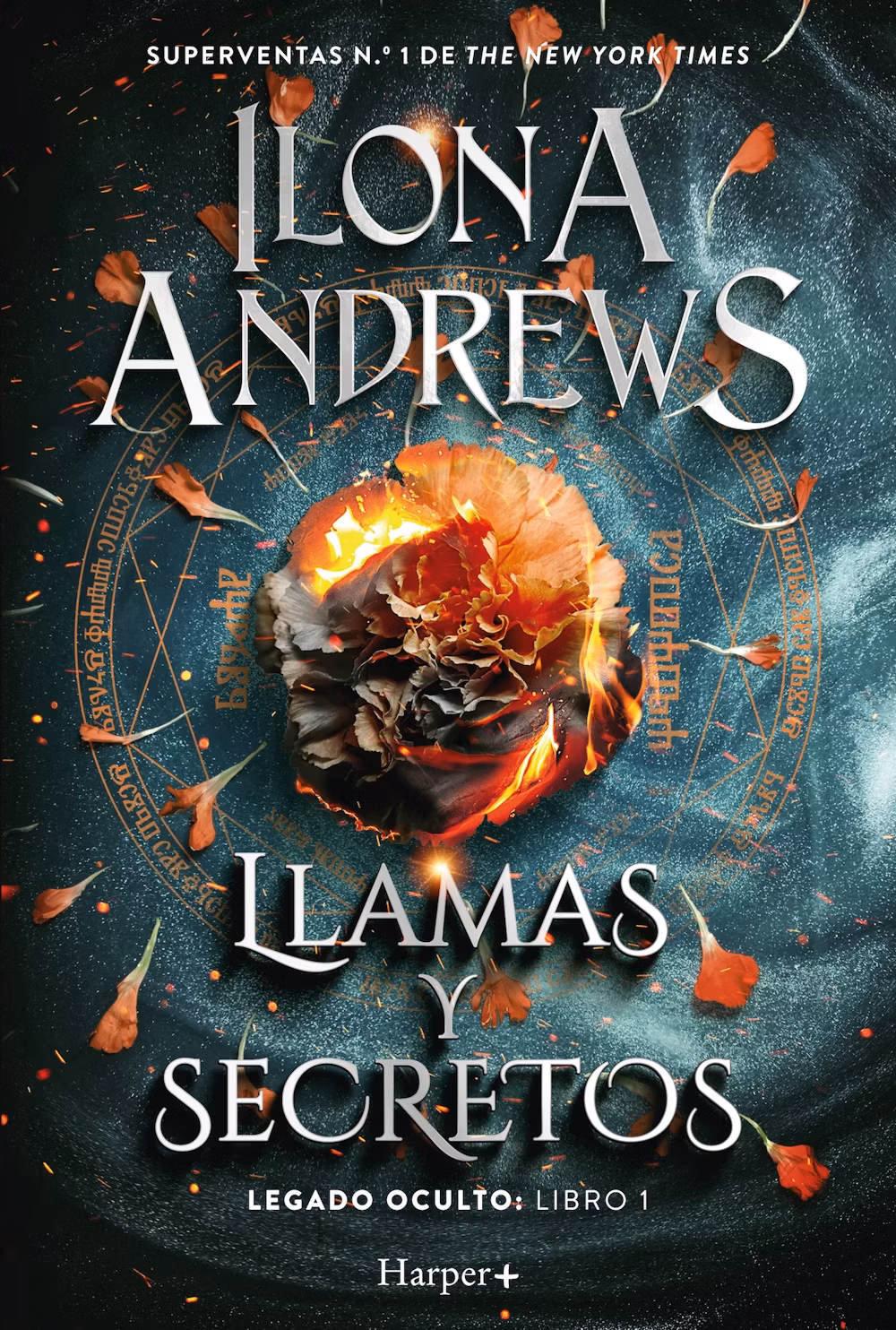 Portada de "Llamas y secretos" de Ilona Andrews. 