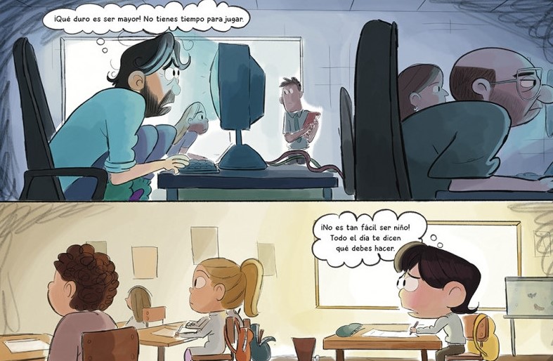 Ilustración interior de "Mayor por un día" por la artista Paula Pérez Báez.